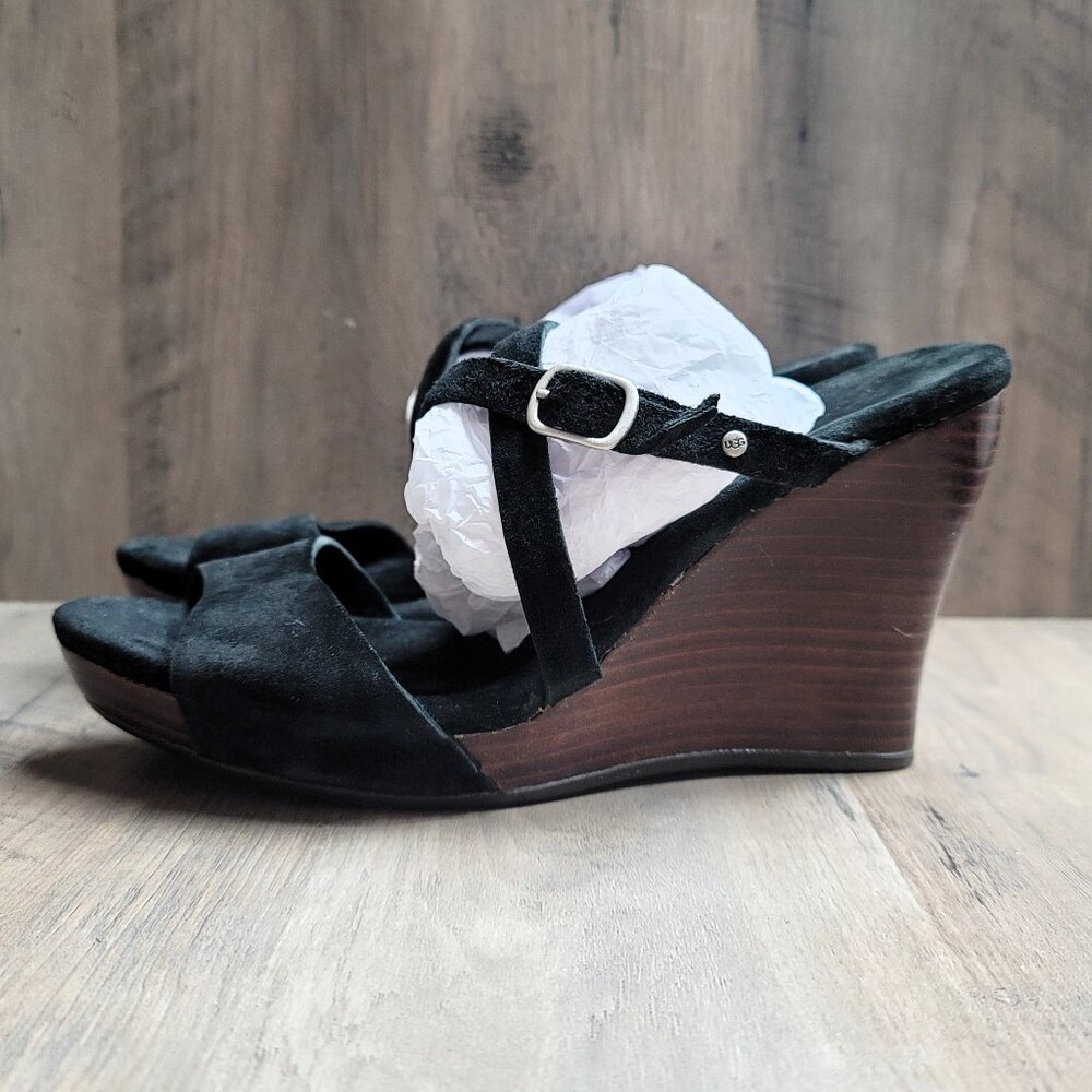 UGG 3191 Jullita II Black Suede Wedge Slide Sandals Shoes 5.5